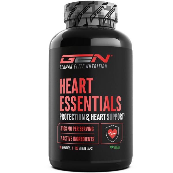 Heart Essentials - 120 Kapseln - Herz Komplex* mit hochdosierten 200mg Q10, 1000mg Arjuna Extrakt, 750mg Citrus Bergamot, Rosskastanien, Resveratrol, Olivenblatt, Vitamin B1 - Vegan