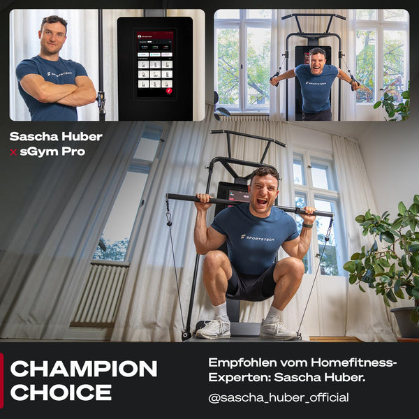 Sportstech sGym Pro – multifunktionale klappbare Kraftstation für Zuhause, 21" Display, 400+ Übungen, 13-Fach verstellbare Kabelzüge, Spotter, inkl.1 Jahr STL-App, platzsparend, Ganzkörpertraining