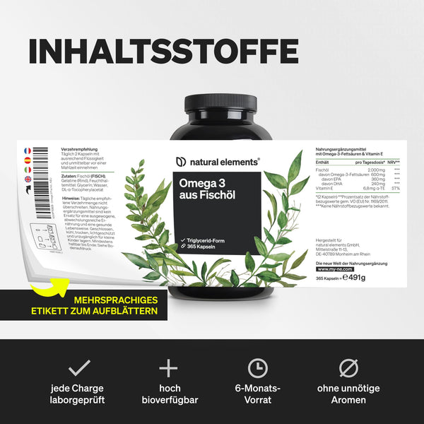 Omega 3 Fischöl Kapseln – 365 Kapseln mit 2000mg reinem Fischöl, EPA & DHA in Triglycerid-Form, laborgeprüft & nachhaltig gefangen für optimale Gesundheit - Bodyshop-fit
