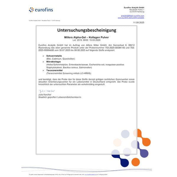 100% reines Kollagen Pulver 1000 g – Kollagen Peptide – Collagen Protein – Millers Alpha-Gel – Ohne Zusatzstoffe – Geschmacksneutral – Collagen Pulver – Alfons Miller – Deutsches Familienunternehmen
