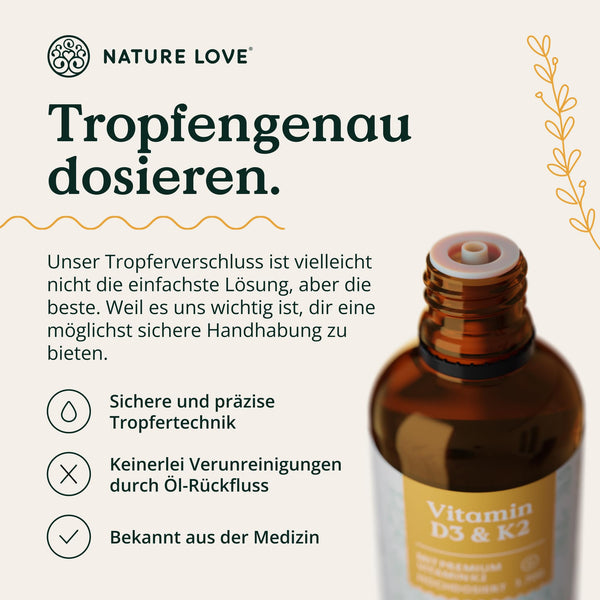 Vitamin D3 + K2 (50ml) - Hoch bioverfügbar durch Original K2VITAL® 99,7% all-trans - laborgeprüfte 1000 I.E. Vitamin D3 pro Tropfen (1700 Tropfen mit Vitamin D + Vitamin K) - in MCT-Öl - Hochdosiert