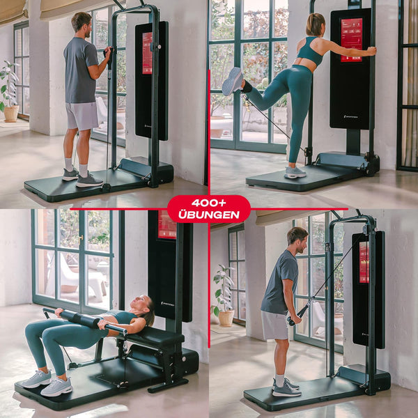 Sportstech sGym Pro – multifunktionale klappbare Kraftstation für Zuhause, 21" Display, 400+ Übungen, 13-Fach verstellbare Kabelzüge, Spotter, inkl.1 Jahr STL-App, platzsparend, Ganzkörpertraining