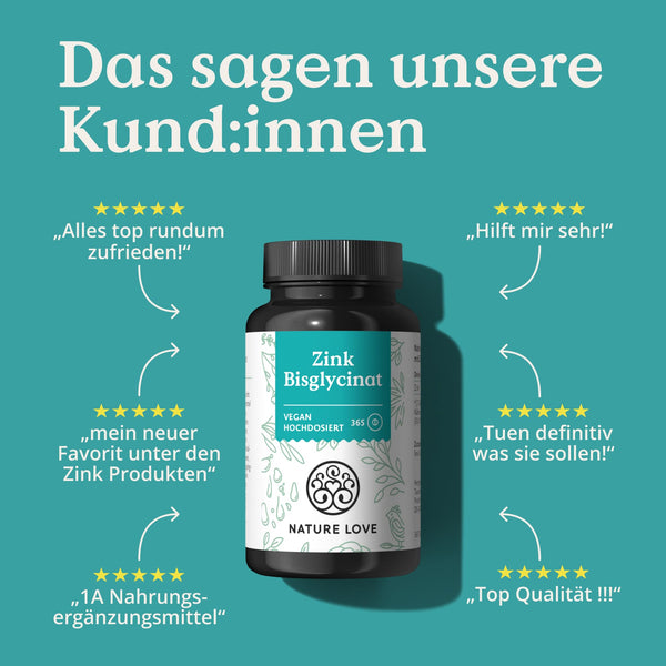 NATURE LOVE Zink 25mg hochdosiert - 365 vegane Tabletten für optimale Bioverfügbarkeit - Bodyshop-fit