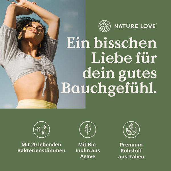 Nature Love Probiotika Kapseln vegan – 180 magensaftresistente Kapseln mit 300 Mrd. KBE/g, Lactobacillus & Bifidobakterien für 20 Mrd. KBE/Tag, 3 Monate Versorgung - Bodyshop-fit