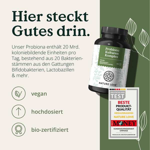 Nature Love Probiotika Kapseln vegan – 180 magensaftresistente Kapseln mit 300 Mrd. KBE/g, Lactobacillus & Bifidobakterien für 20 Mrd. KBE/Tag, 3 Monate Versorgung - Bodyshop-fit