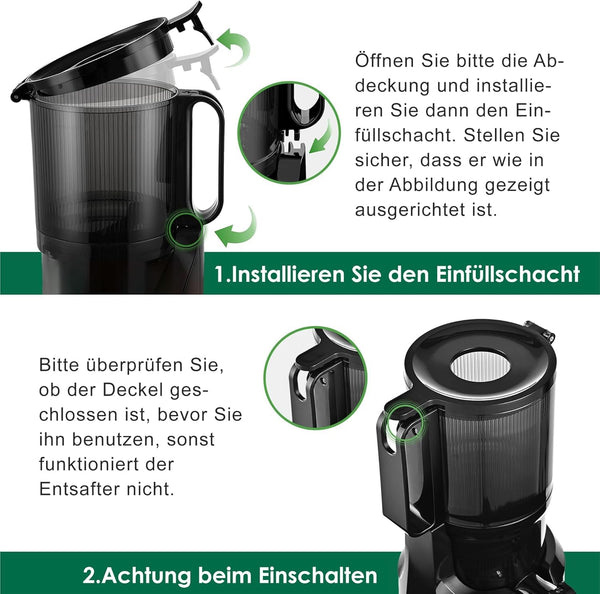 Fretta Entsafter,Slow Juicer mit 108MM Breite und Größere Fütterungsröhre,Füllvolumen für ganze Gemüse und Obst,BPA-frei Tritan-Material Entsafter,Einfacher Installation,200W