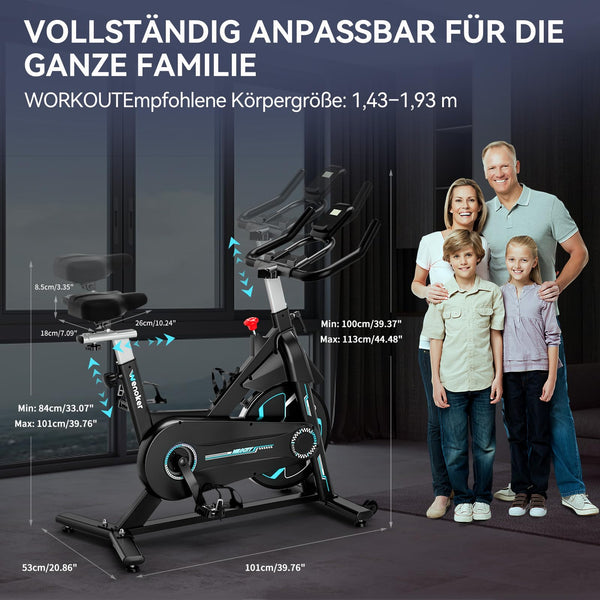 Wenoker Heimtrainer Fahrrad für effektives Kardio-Training Zuhause | Leises Spinning Bike mit APP und verstellbarem Widerstand | Bis 160KG mit Tablet-Halter - Bodyshop-fit