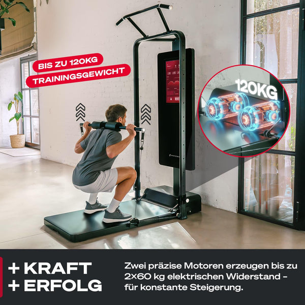 Sportstech sGym Pro – multifunktionale klappbare Kraftstation für Zuhause, 21" Display, 400+ Übungen, 13-Fach verstellbare Kabelzüge, Spotter, inkl.1 Jahr STL-App, platzsparend, Ganzkörpertraining