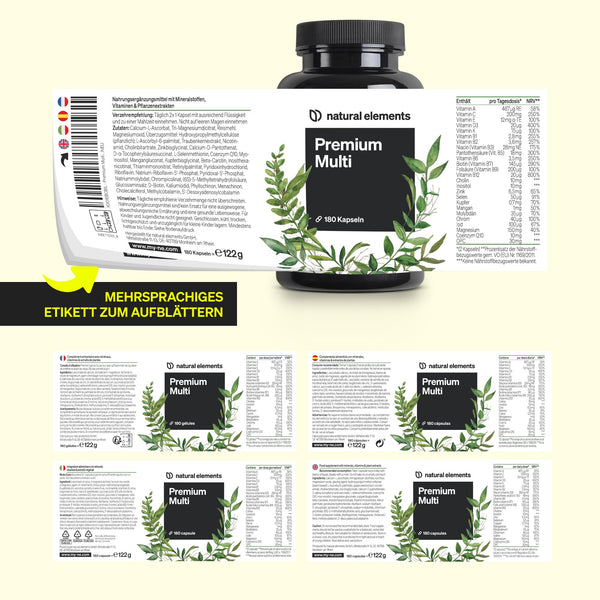 Premium Multivitamin hochdosiert – 180 komplexe Kapseln mit wertvollen Vitaminen A-Z, Bioaktiv-Formen und laborgeprüfter Qualität - Bodyshop-fit