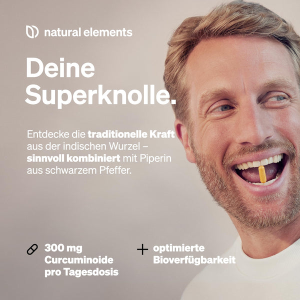 natural elements Curcuma Extrakt – Hochdosiert: Curcumingehalt EINER Kapsel entspricht 10.000mg Kurkuma – Hochdosiert aus 95% Extrakt – 90 Kapseln