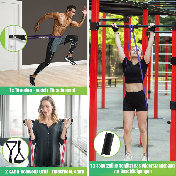 Resistance Bands, 4 Verschiedene Ebenen Widerstandsbänder mit Türanker und Handgriffen, Fitnessbänder für Kraftraining, Training, Yoga für Männer und Frauen