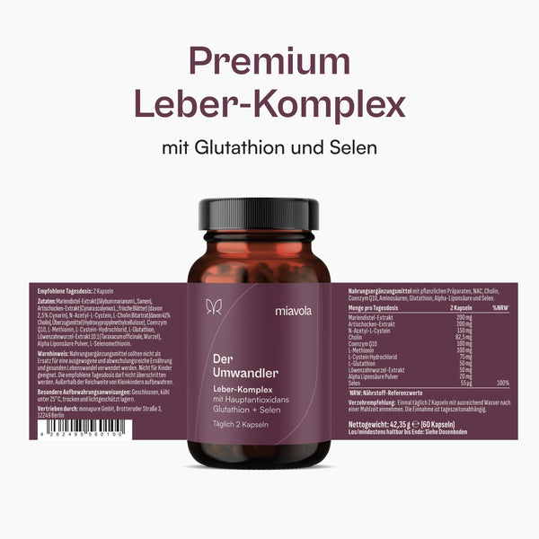 miavola Schilddrüsen Leber Komplex - Hochdosierte 60 Kapseln mit Mariendistel, Artischocke, Cholin, Glutathion, Selen, NAC und Aminosäuren - Bodyshop-fit