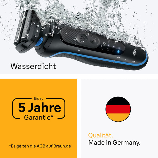 Braun Series 5 Rasierer Herren Elektrisch, Elektrorasierer, 50 Min. Akku, Rasierapparat, Präzisionstrimmer-Aufsatz, Kabelloser Nass- und Trockenrasierer, Wasserdicht, Made in Germany, 52-B1200si, Blau
