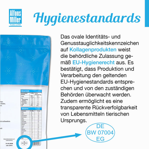 100% reines Kollagen Pulver 1000 g – Kollagen Peptide – Collagen Protein – Millers Alpha-Gel – Ohne Zusatzstoffe – Geschmacksneutral – Collagen Pulver – Alfons Miller – Deutsches Familienunternehmen