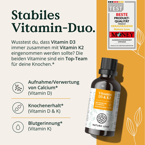 Vitamin D3 + K2 (50ml) - Hoch bioverfügbar durch Original K2VITAL® 99,7% all-trans - laborgeprüfte 1000 I.E. Vitamin D3 pro Tropfen (1700 Tropfen mit Vitamin D + Vitamin K) - in MCT-Öl - Hochdosiert