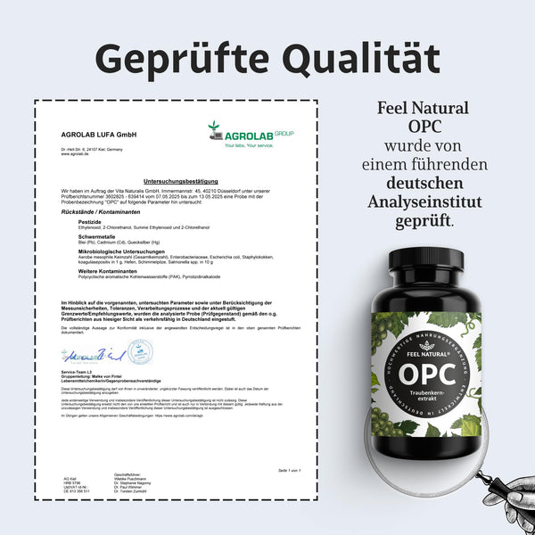 OPC Traubenkernextrakt – 240 Kapseln mit 1000mg OPC Extrakt – Höchster OPC Gehalt nach HPLC – aus französischen Weintrauben – Vegan, hochdosiert, in Deutschland produziert