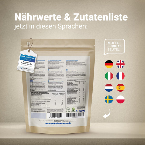 Collagen Pulver 1 kg – Kollagenhydrolysat Peptide Typ I, II & III – Geschmacksneutrales Eiweißpulver – Made in Germany – Wehle Sports (1000g (1er Pack)) - Verpackung kann variieren.