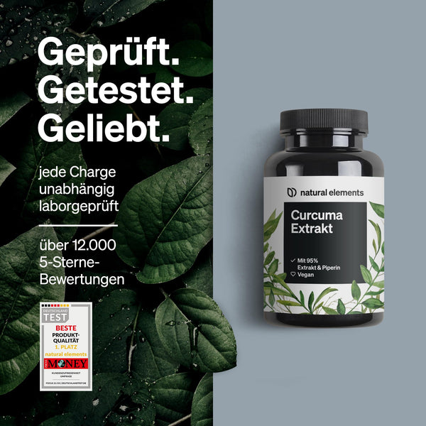 natural elements Curcuma Extrakt – Hochdosiert: Curcumingehalt EINER Kapsel entspricht 10.000mg Kurkuma – Hochdosiert aus 95% Extrakt – 90 Kapseln