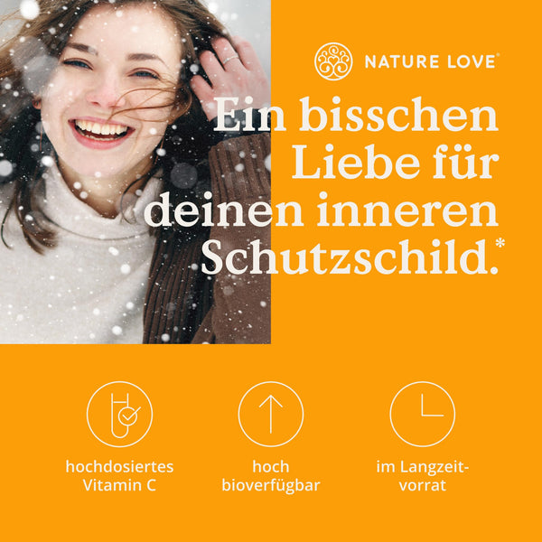 NATURE LOVE® Gepuffertes Vitamin C - Hochdosiert mit 1000mg Vitamin C je Tagesdosis - 365 Kapseln - pH-neutral & gut verträglich - Vegan