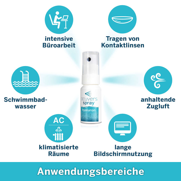 Ocuvers Hyaluron Augenspray – mit Liposomen - 15ml Augenspray gegen trockene Augen - Die Alternative zu Augentropfen gegen trockene Augen