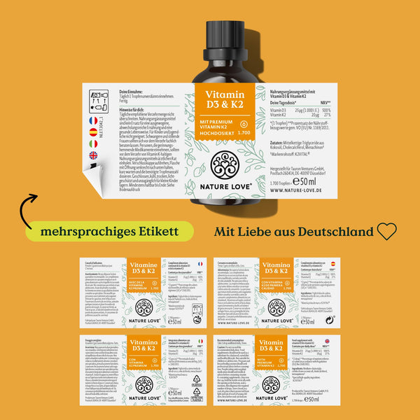 Vitamin D3 + K2 (50ml) - Hoch bioverfügbar durch Original K2VITAL® 99,7% all-trans - laborgeprüfte 1000 I.E. Vitamin D3 pro Tropfen (1700 Tropfen mit Vitamin D + Vitamin K) - in MCT-Öl - Hochdosiert