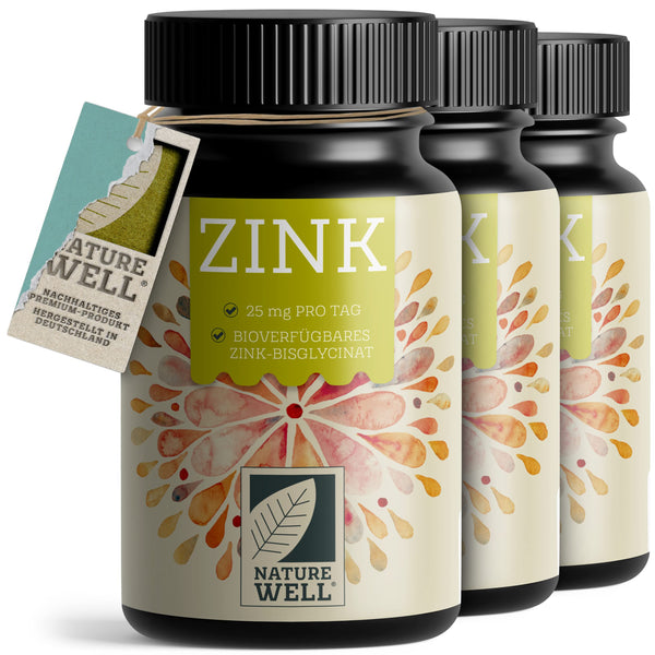 Zinkbisglycinat 25mg vegan - 3x365 Tabletten für höchste Bioverfügbarkeit, laborgeprüftes Zink, hochdosiert im XXL-Vorratspack - NatureWell - Bodyshop-fit