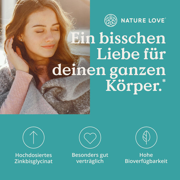 NATURE LOVE Zink 25mg hochdosiert - 365 vegane Tabletten für optimale Bioverfügbarkeit - Bodyshop-fit