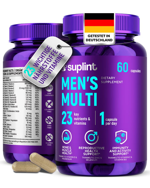 Multivitamin für Männer - 60 Kapseln für 60 Tage - Vitamin Komplex A-Z & Mineralstoffe wie Zink, Magnesium, Und Mehr - Hochdosierte Tabletten Multivinamine A, C, D, E, B6, B12, K