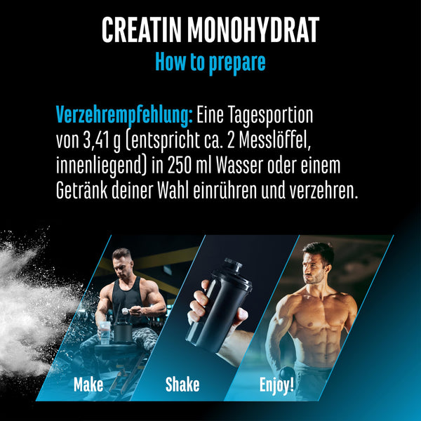 Creatin Pulver - 1kg / 1000 g - Creatine Monohydrat Pulver - Optimale Löslichkeit & mikrofein - Vegan - 293 Anwendungen - German Elite Nutrition