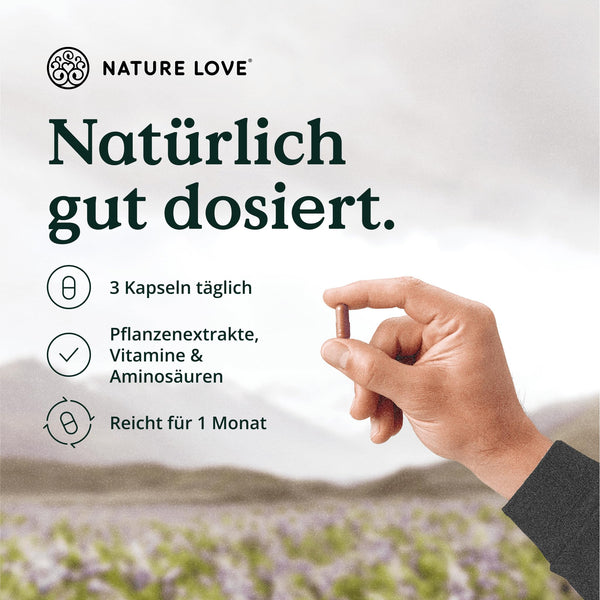 NATURE LOVE® Energiefluss für Männer - 90 Kapseln - Mit Tribulus Terrestris Extrakt, Maca Extrakt, L-Arginin, L-Citrullin, Zink, Folat, Vitamin C, Pflanzenstoffen - Hochdosiert, vegan und laborgeprüft