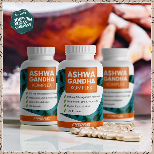 Ashwagandha Kapseln hochdosiert 120x - 600 mg KSM-66® pro Tag mit Magnesium, Zink, Vitamin B6, Piperin - Vegan & laborgeprüft - Bodyshop-fit