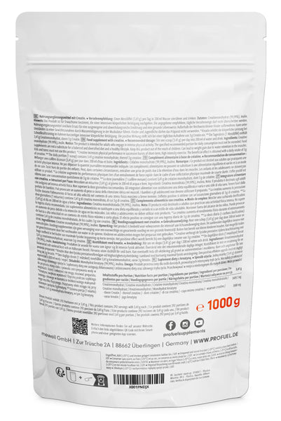 Creatin Monohydrat Pulver 1kg / 1000g reines Kreatin Monohydrat in mikronisierter Qualität - Creatine-Monohydrate optimal hochdosiert - Creatin-Pulver ohne Zusätze, 100% vegan, Vorrat für 292 Tage - Bodyshop-fit