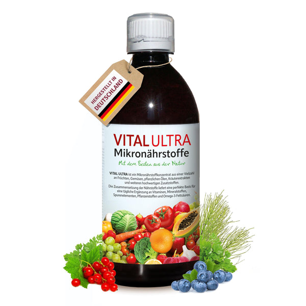 Vital Ultra - 480 ml - Mikronährstoffkonzentrat mit Vitaminen, Mineralien, Spurenelementen, Pflanzenstoffen und Omega-3-Fettsäuren - flüssiges Lebensmittel aus über 70 Zutaten mit bis zu 60 Portionen