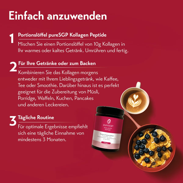 pureSGP® Kollagen [300g]: Reinstes Kollagen in Apothekenqualität - Bioaktive Premium-Peptide aus hochwertigem Kollagenhydrolysat. Mit Vitamin C & Biotin - Geschmacksneutral - Gute Löslichkeit