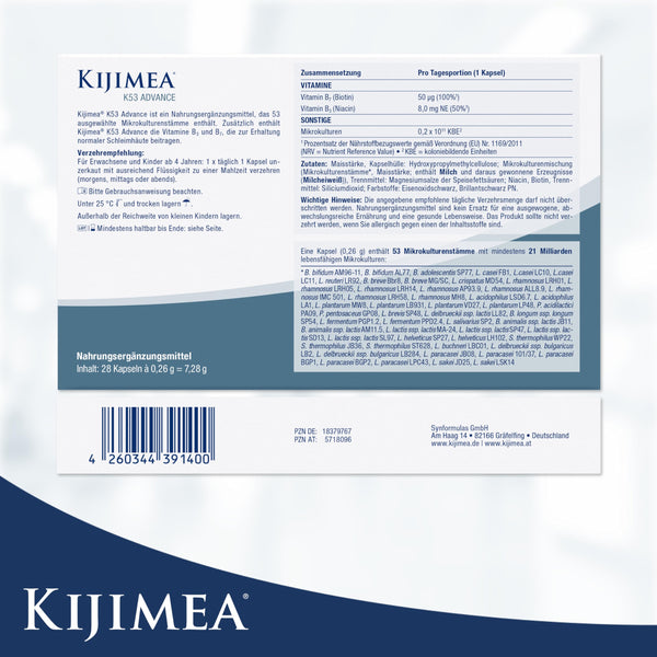 Kijimea K53 Darmbakterien Kapseln hochdosiert | 53 Bakterienstämme mit Biotin & Niacin | >500 Milliarden KBE | laktosefrei & glutenfrei | 28 Kapseln - Bodyshop-fit