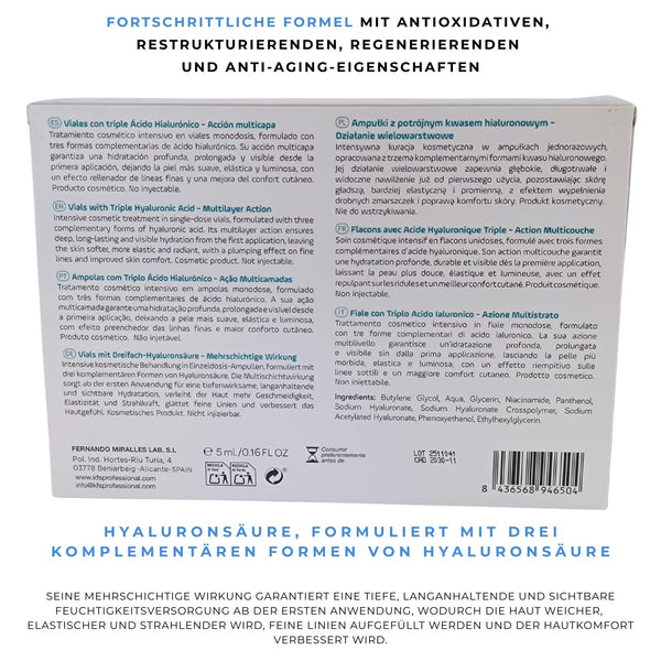 KFS Dreifach- Hyaluron Serum Hochdosiert – Microneedling Serum für Gesicht & Dermaroller – Lifting, Straffung, Faltenreduktion & Tiefenhydration – Mit Pantenol & Niacinamid – Nicht injizierbar. 10x5ml