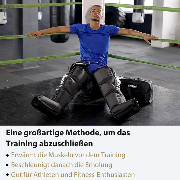 FIT KING Beinmassagegerät mit Luftkompression für Fuß, Waden und Oberschenkel - 4 Massagezonen, 3 Modi & 8 Intensitätsstufen zur optimalen Muskelentspannung nach dem Sport - Bodyshop-fit