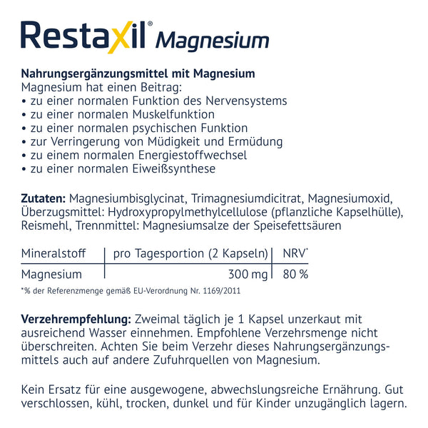 Restaxil Magnesium kaufen – Premium-Magnesium-Komplex mit Magnesiumbisglycinat, Citrat & Oxid (60 Stück) - vegan, gluten- & laktosefrei, in Deutschland hergestellt - Bodyshop-fit
