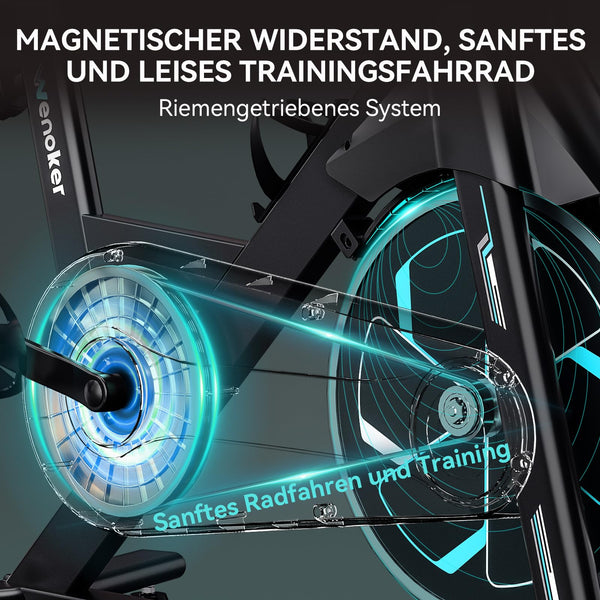 Wenoker Heimtrainer Fahrrad für effektives Kardio-Training Zuhause | Leises Spinning Bike mit APP und verstellbarem Widerstand | Bis 160KG mit Tablet-Halter - Bodyshop-fit