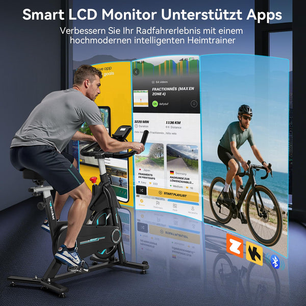Wenoker Heimtrainer Fahrrad für effektives Kardio-Training Zuhause | Leises Spinning Bike mit APP und verstellbarem Widerstand | Bis 160KG mit Tablet-Halter - Bodyshop-fit