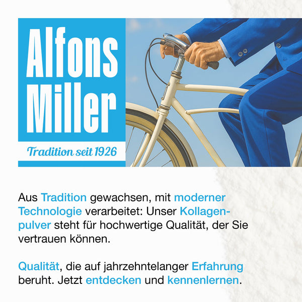 100% reines Kollagen Pulver 1000 g – Kollagen Peptide – Collagen Protein – Millers Alpha-Gel – Ohne Zusatzstoffe – Geschmacksneutral – Collagen Pulver – Alfons Miller – Deutsches Familienunternehmen