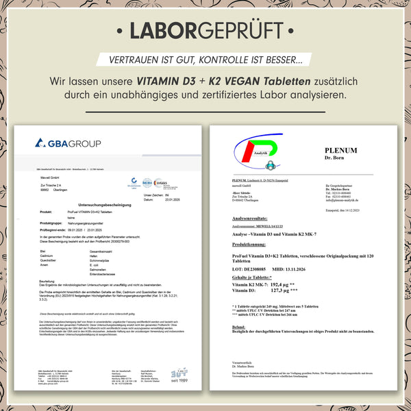 Vitamin D3 K2 VEGAN - 180 Tabletten mit 5000 IE D3 + 200 mcg K2 (MK7) - Vitamin D3 hochdosiert und vegan + Vitamin K2 in bioaktiver MK7-Form - laborgeprüft mit Zertifikat - Vorratspack: 180 Tabletten