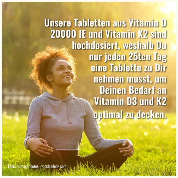 Vitamin D3 K2 hochdosiert Tabletten - 200 Stück - 20000 IE D3 + 200µg K2-Mk7 - Vegetarisch - Hochdosiertes Depot - Bodyshop-fit