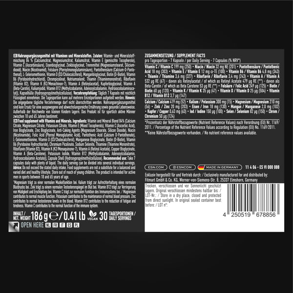 ESN Athlete Stack Men 2.0, 210 Kapseln, alle essentiellen Vitamine und Mineralstoffe, vegan - Made in Germany