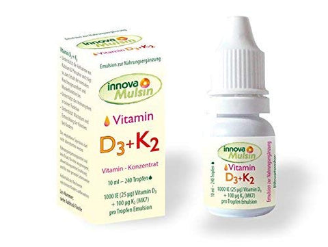 innova Mulsin® Vitamin D3 + K2 Tropfen | 100% Bioverfügbar da Emulsion | ohne Konservierungs- und Farbstoffe | Hergestellt in Deutschland