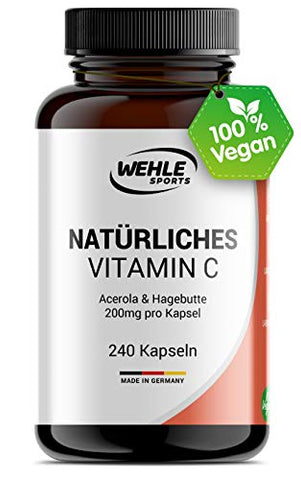 Natürliches Vitamin C Hochdosiert - 240 Vegane Kapseln 4 Monatsvorrat Acerola-Extrakt Und Hagebutten-Extrakt 400mg Reines Vitamin C Pro Tagesdosis (2 Kapseln) Laborgeprüft