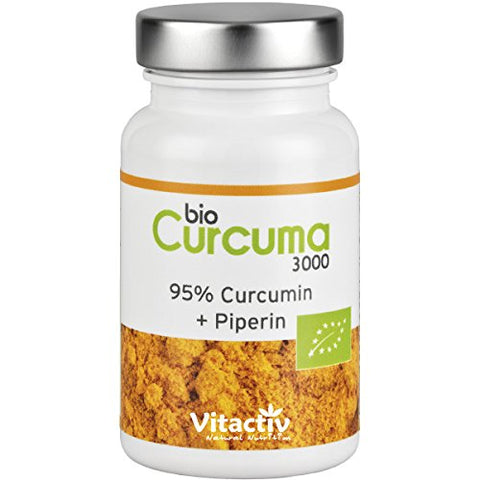 Bio Curcuma 3000, hochdosierte ayurvedische Bio Kurkuma Kapseln mit Piperin (Pfeffer) für beste Bioverfügbarkeit, 95% Curcumingehalt durch 30:1 Extraktion, entspricht 3000mg Kurkumapulver, 60 Kapseln