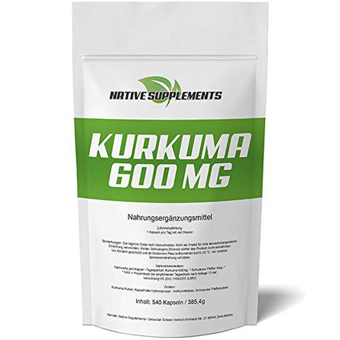 540 Kapseln Curcuma - Kurkuma - Curcumin Extrakt, Hochdosiert 600mg, mit Schwarzem Pfeffer - Für Vegetarier & Veganer geeignet