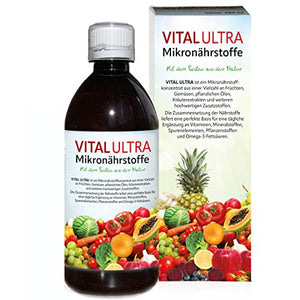 Vital Ultra – 480 ml Mikronährstoffkonzentrat + 30 vegane Eisen Kapseln –  Vitamine, Mineralien, Spurenelemente, Pflanzenstoffe und Omega-3-Fettsäuren  aus über 70 Lebensmitteln : : Drogerie & Körperpflege