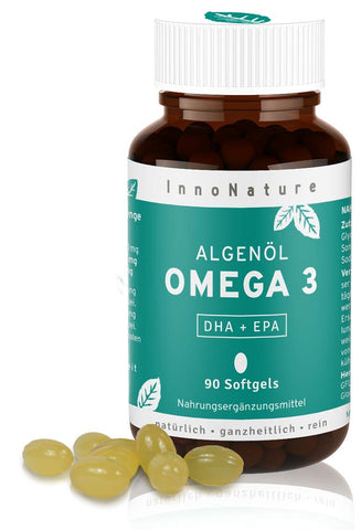 Vegane Omega 3 Kapseln aus Mikroalgenöl. 1875 mg Premium Omegavie® Algenöl mit DHA + EPA pro Tagesdosis. 90 Kapseln. Hochdosiert, hohe Bioverfügbarkeit, vegan (Algen) und hergestellt in DE.